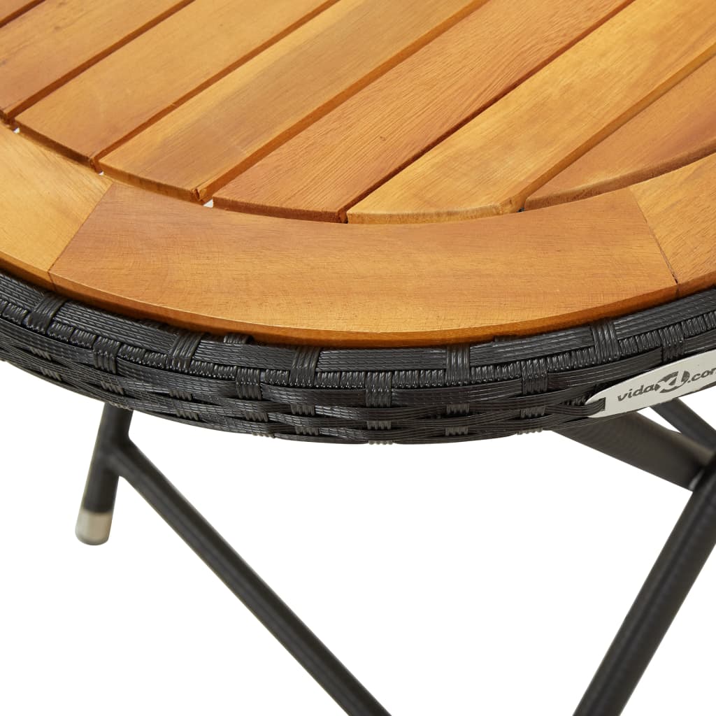 vidaXL 3-delige Bistroset poly rattan en acaciahout zwart