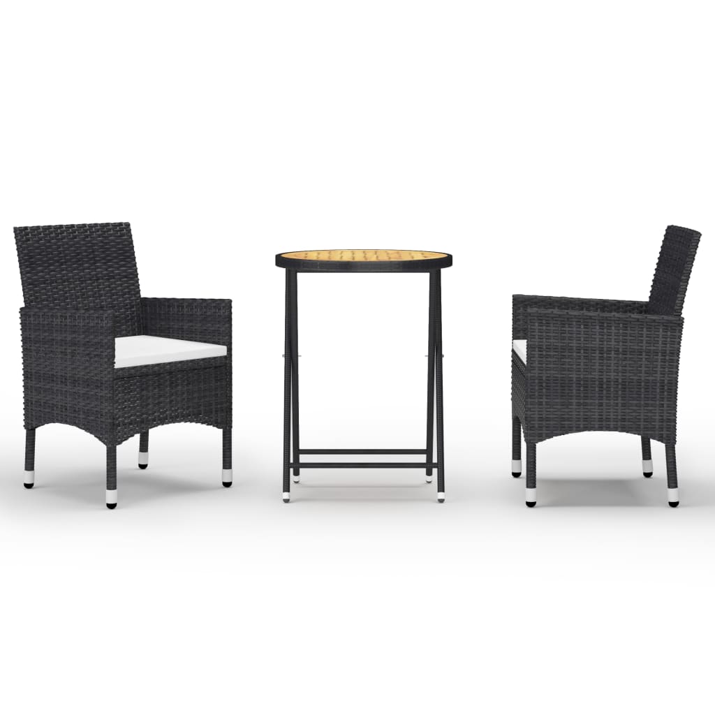 vidaXL 3-delige Bistroset poly rattan en acaciahout zwart