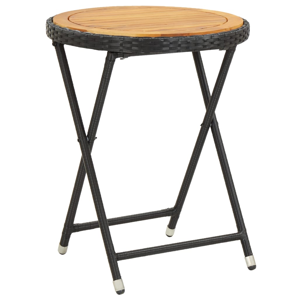 vidaXL 3-delige Bistroset poly rattan en acaciahout zwart