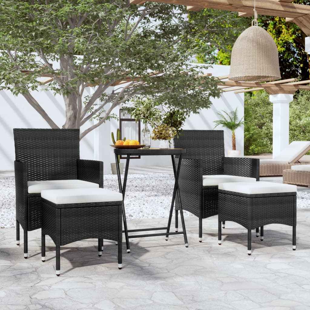 vidaXL 3-delige Bistroset poly rattan en acaciahout zwart