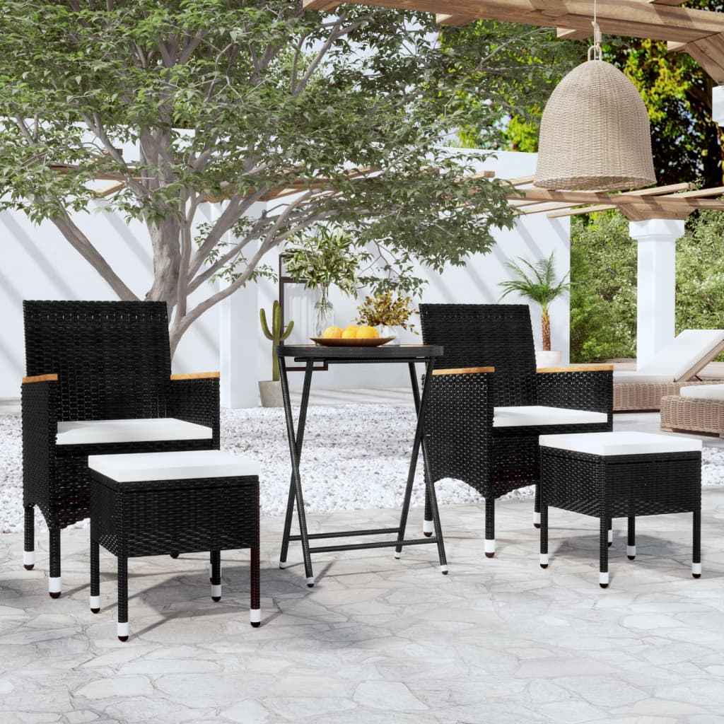 vidaXL 3-delige Bistroset poly rattan en acaciahout zwart