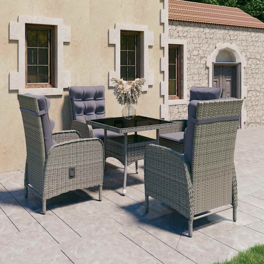 vidaXL 5-delige Tuinset poly rattan en glas zwart