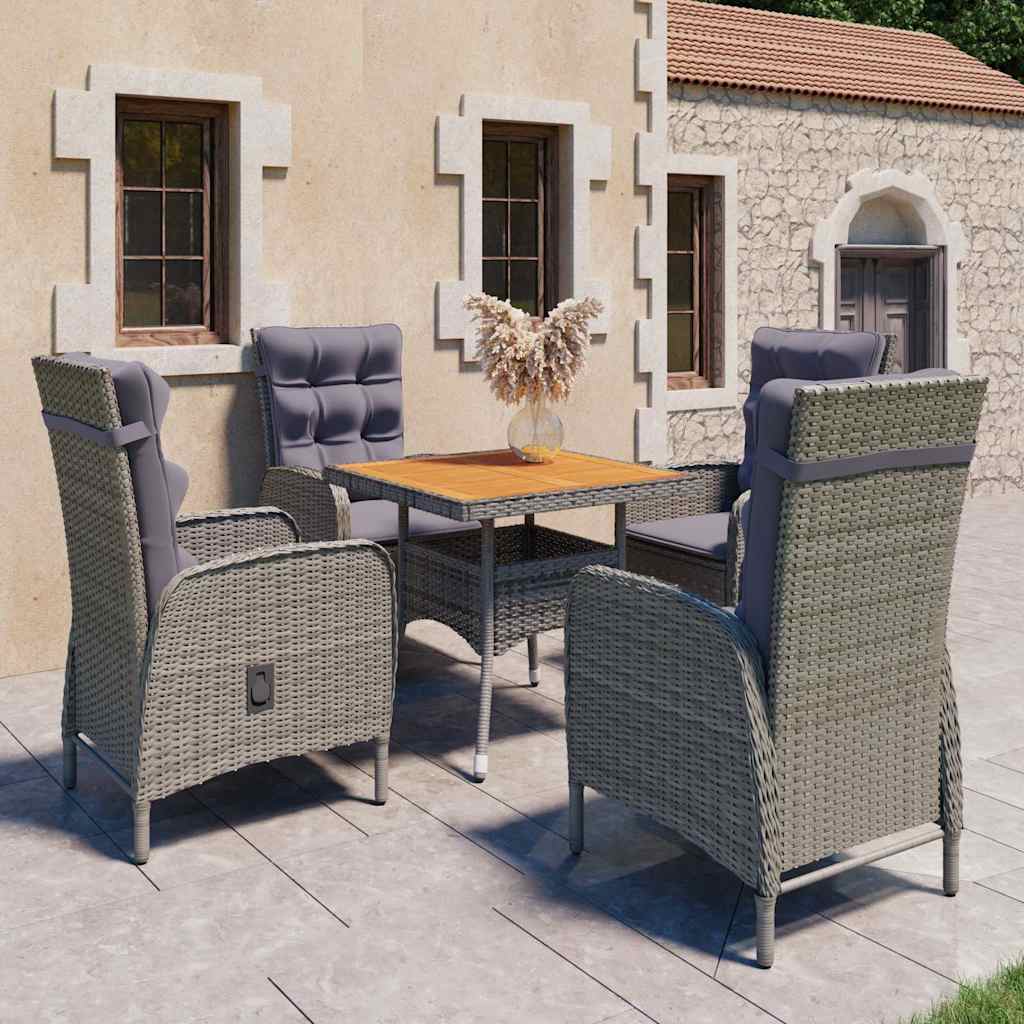vidaXL 5-delige Tuinset poly rattan en glas zwart