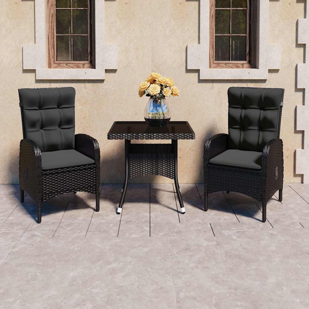 vidaXL 5-delige Tuinset poly rattan en glas zwart