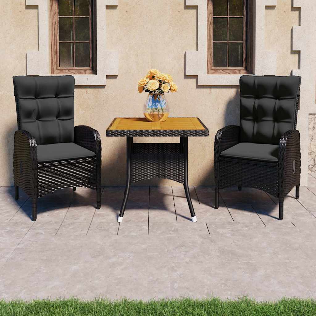 vidaXL 5-delige Tuinset poly rattan en glas zwart
