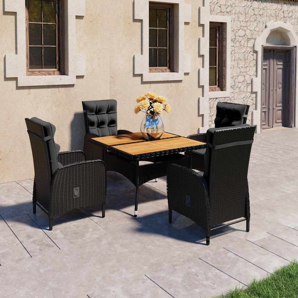 vidaXL 5-delige Tuinset poly rattan en glas zwart