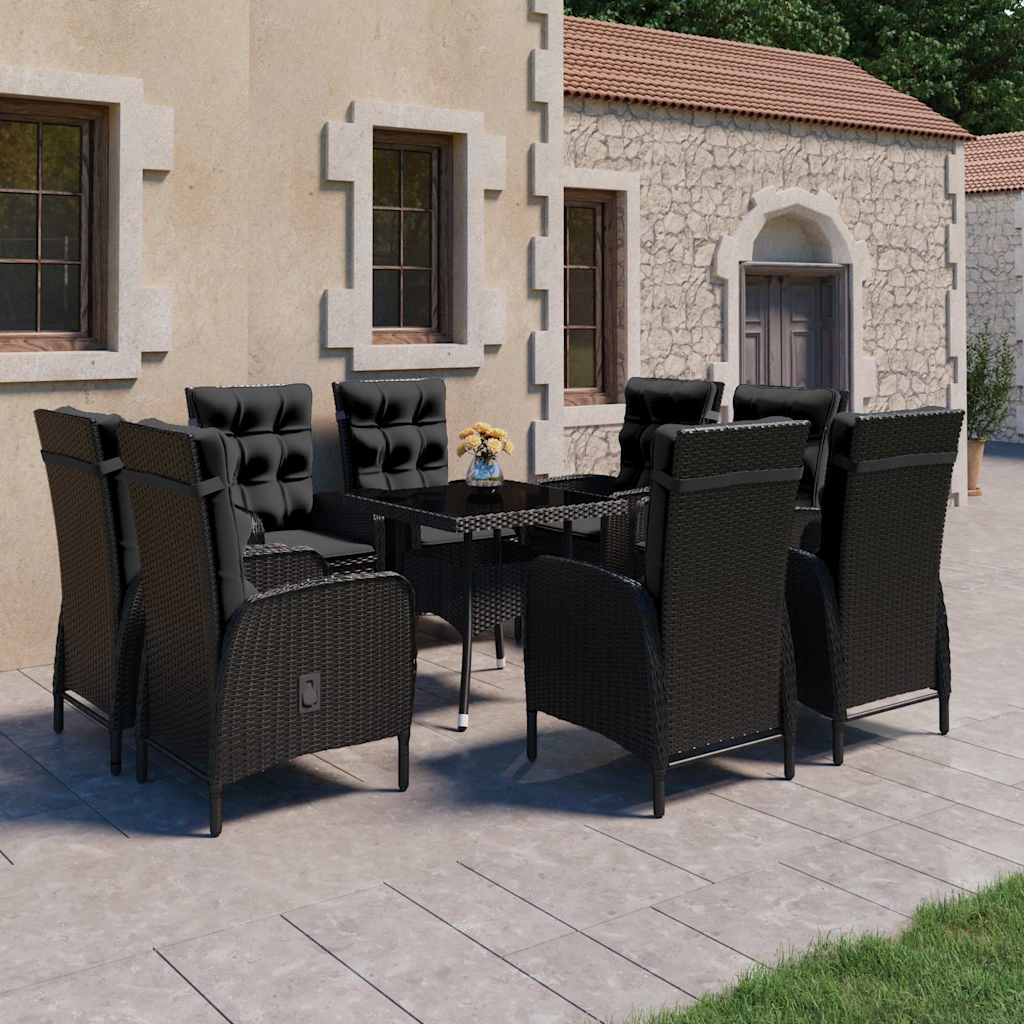 vidaXL 5-delige Tuinset poly rattan en glas zwart