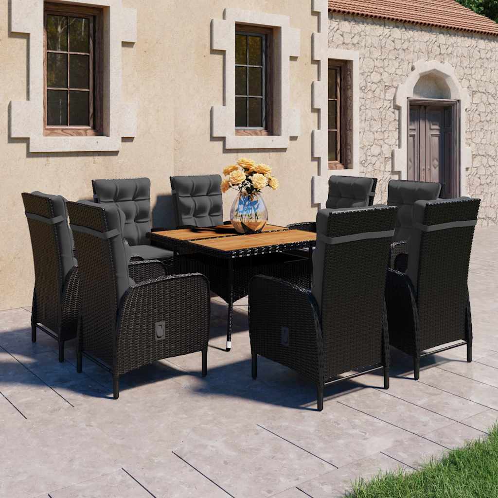 vidaXL 5-delige Tuinset poly rattan en glas zwart