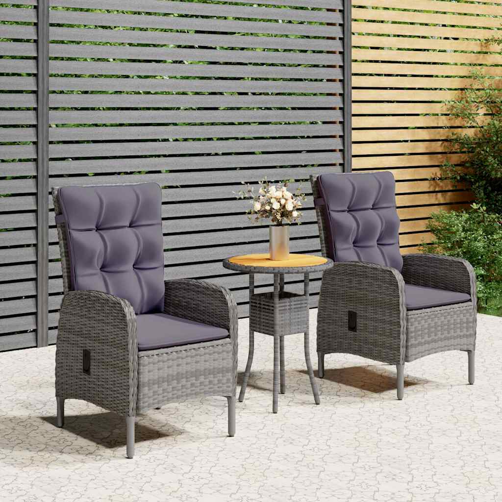 vidaXL 3-delige Bistroset poly rattan zwart