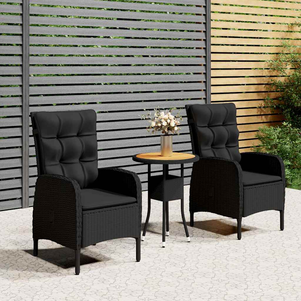 vidaXL 3-delige Bistroset poly rattan zwart