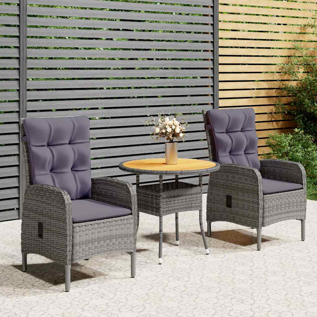 vidaXL 3-delige Bistroset poly rattan zwart