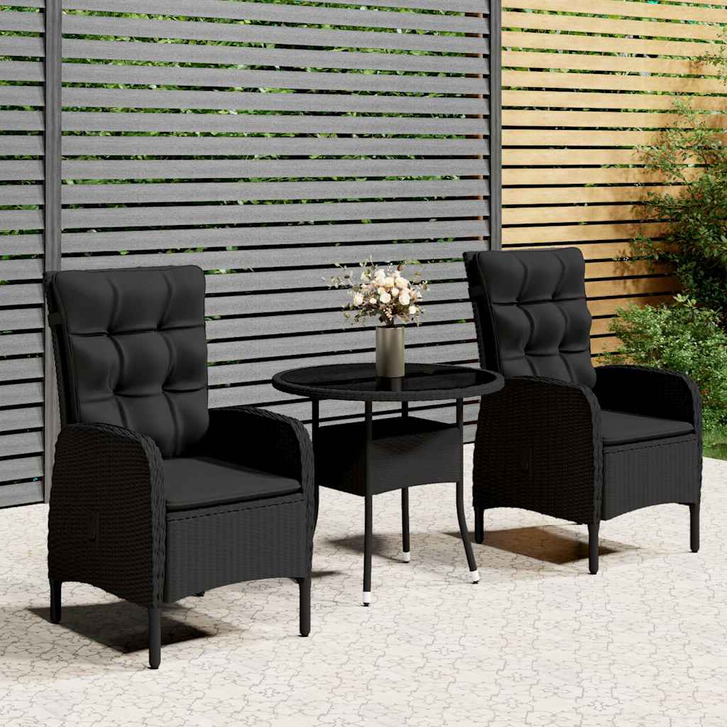 vidaXL 3-delige Bistroset poly rattan zwart