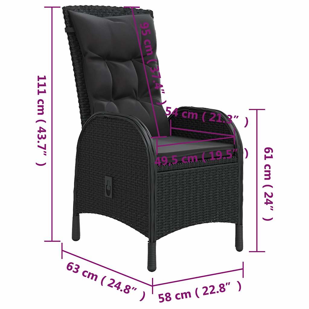 vidaXL 3-delige Bistroset poly rattan zwart