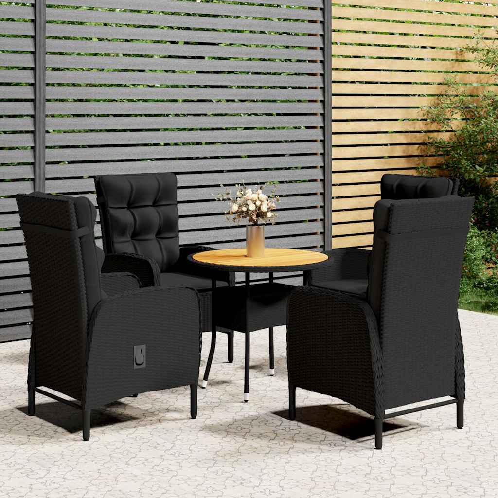 vidaXL 3-delige Bistroset poly rattan zwart