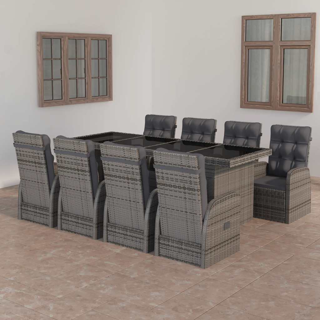 vidaXL 7-delige Tuinset met kussens poly rattan zwart