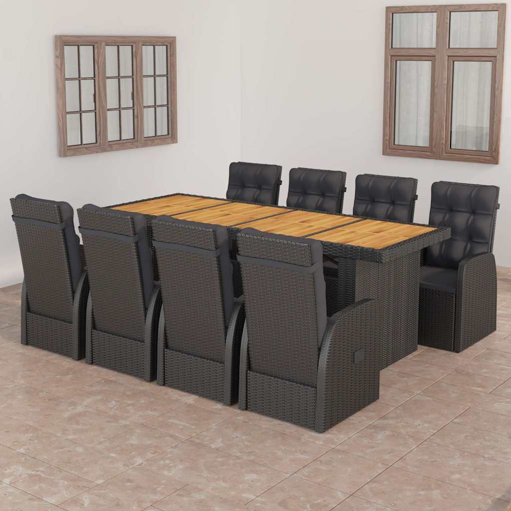 vidaXL 7-delige Tuinset met kussens poly rattan zwart