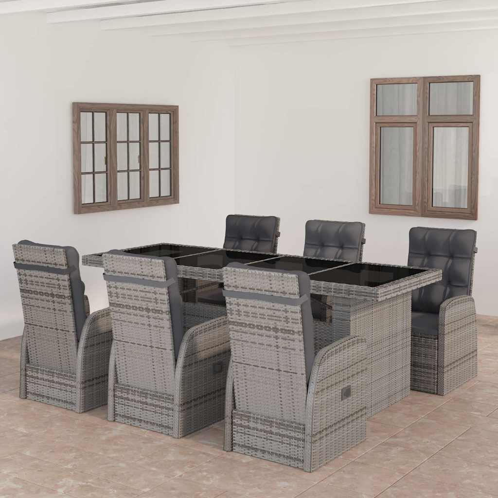 vidaXL 7-delige Tuinset met kussens poly rattan zwart