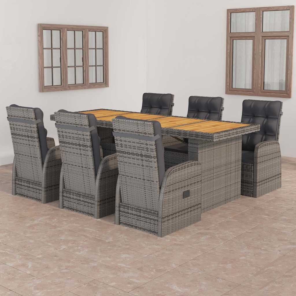 vidaXL 7-delige Tuinset met kussens poly rattan zwart