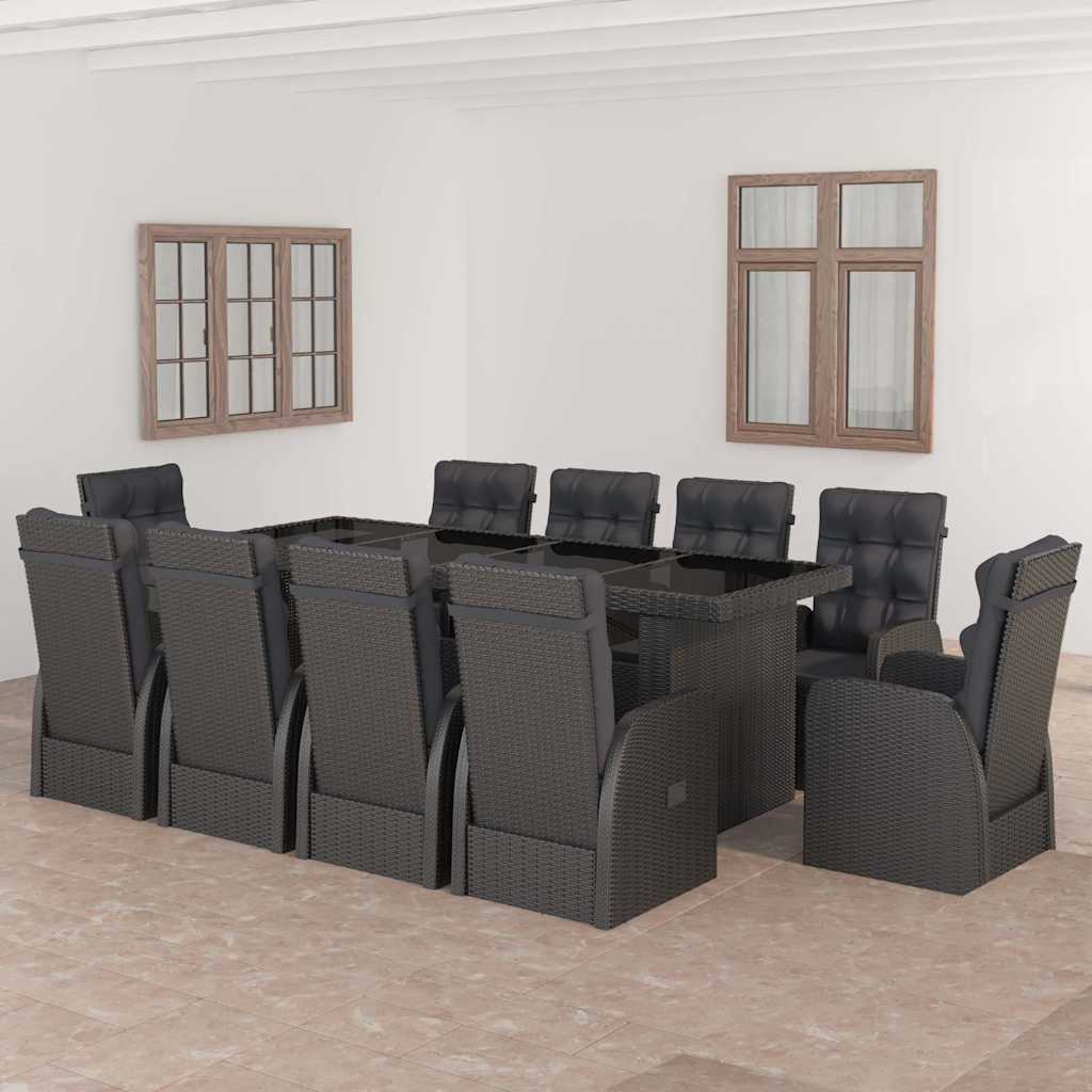 vidaXL 7-delige Tuinset met kussens poly rattan zwart