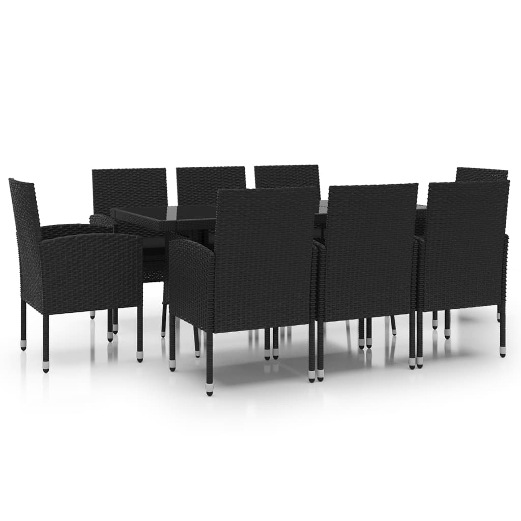 vidaXL 9-delige Tuinset poly rattan zwart