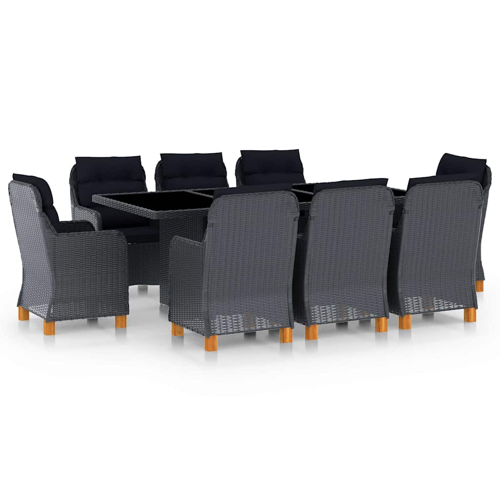 vidaXL 7-delige Tuinset met kussens poly rattan donkergrijs