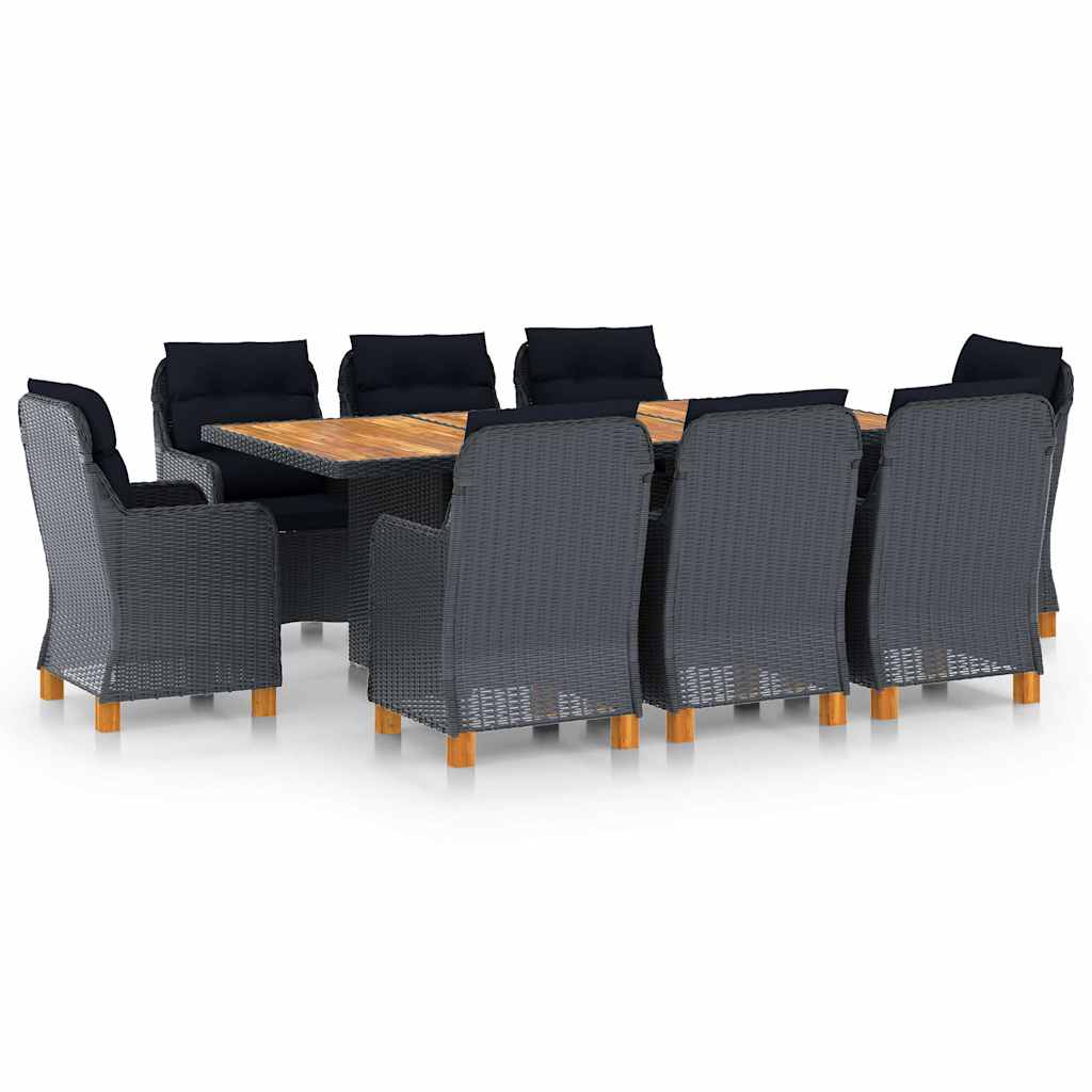 vidaXL 7-delige Tuinset met kussens poly rattan donkergrijs