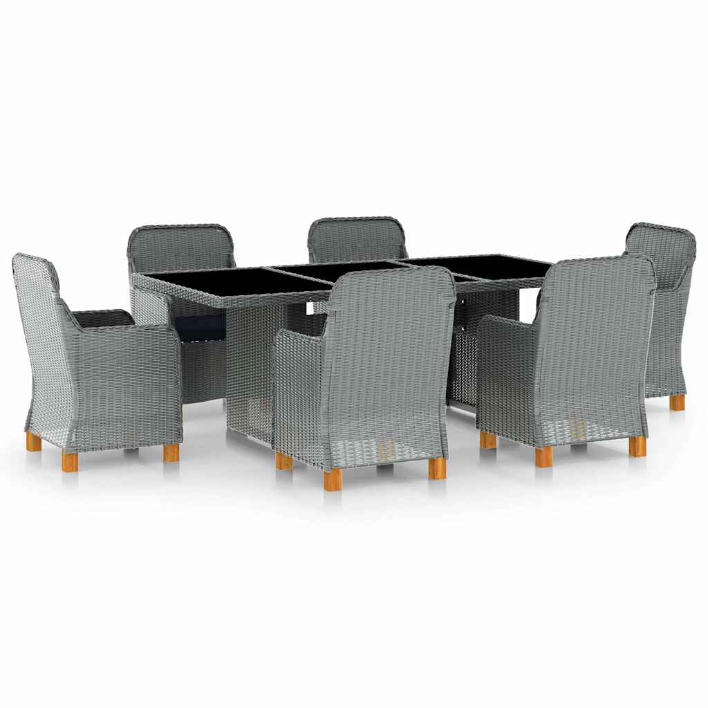 vidaXL 7-delige Tuinset met kussens poly rattan donkergrijs
