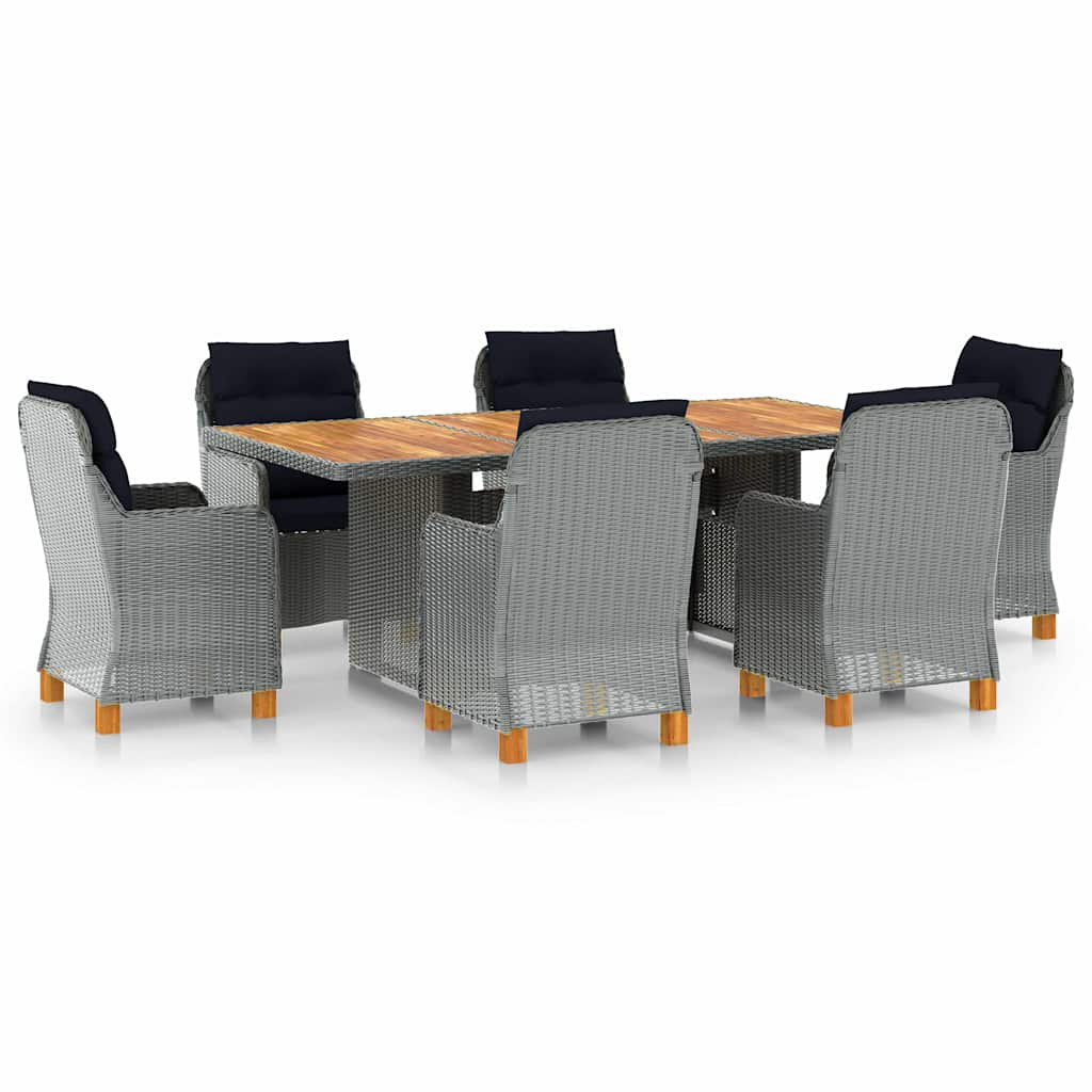 vidaXL 7-delige Tuinset met kussens poly rattan donkergrijs