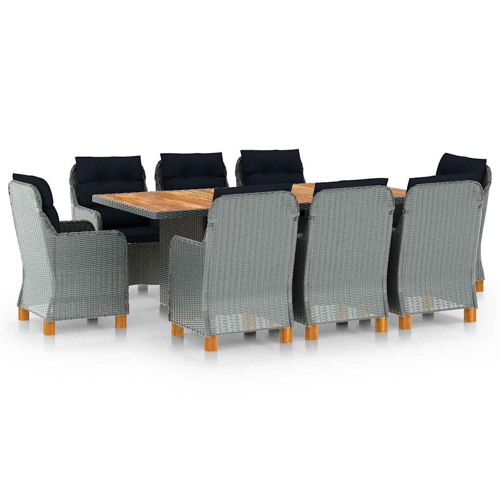vidaXL 7-delige Tuinset met kussens poly rattan donkergrijs