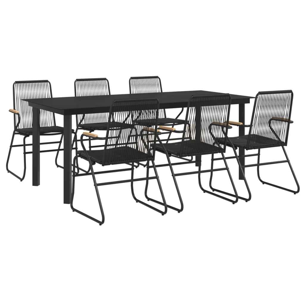 vidaXL 7-delige Tuinset PVC-rattan zwart