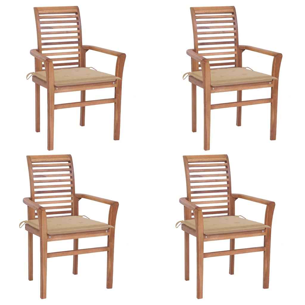vidaXL Eetkamerstoelen 4 st met antracietkleurige kussens massief teakhout