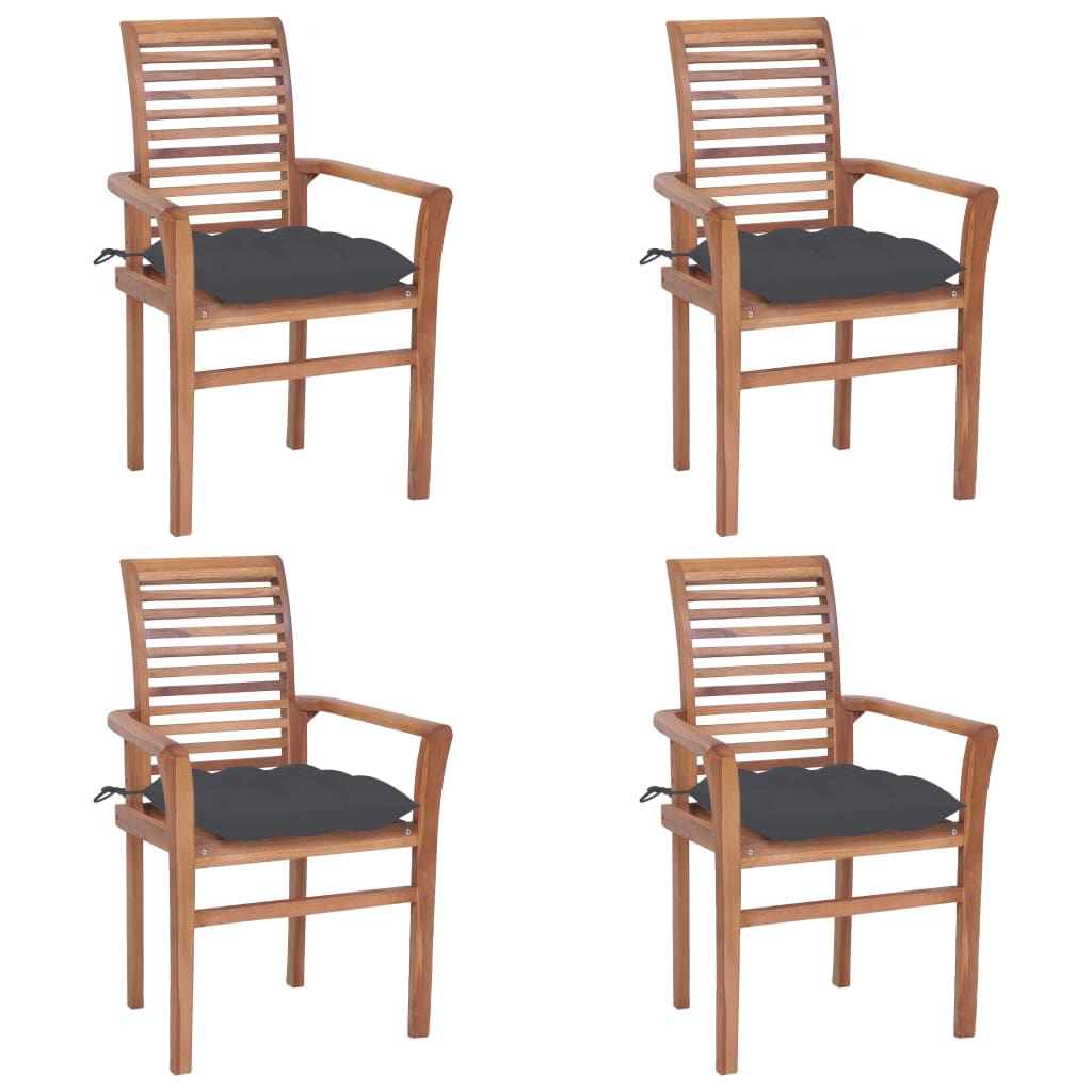 vidaXL Eetkamerstoelen 4 st met antracietkleurige kussens massief teakhout