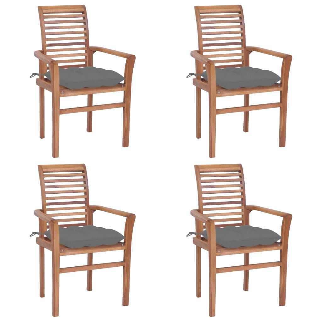 vidaXL Eetkamerstoelen 4 st met antracietkleurige kussens massief teakhout