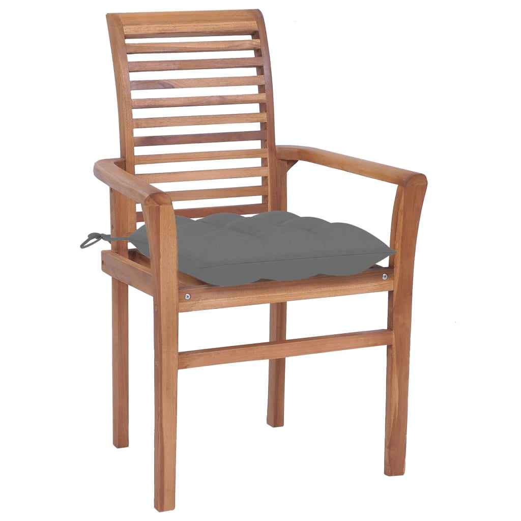 vidaXL Eetkamerstoelen 4 st met antracietkleurige kussens massief teakhout