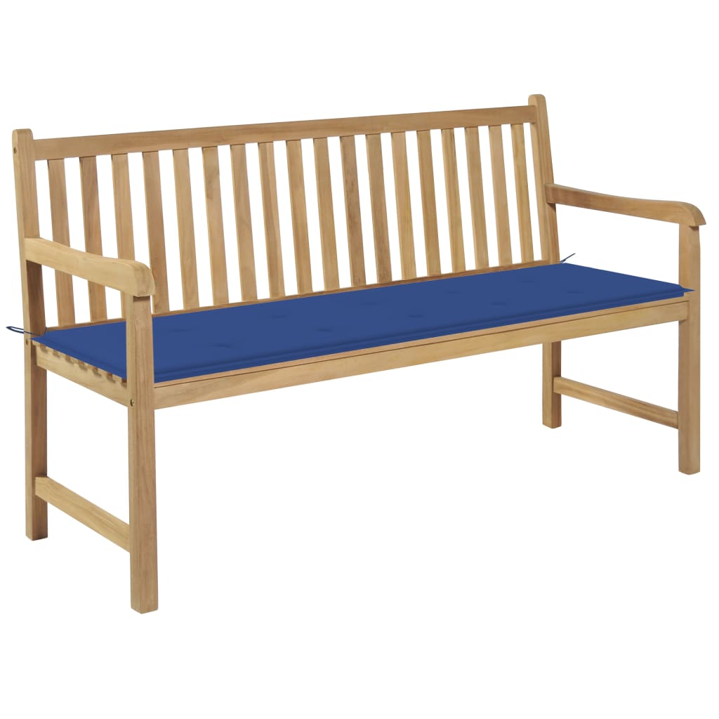 vidaXL Tuinbank met blauw kussen 175 cm massief teakhout