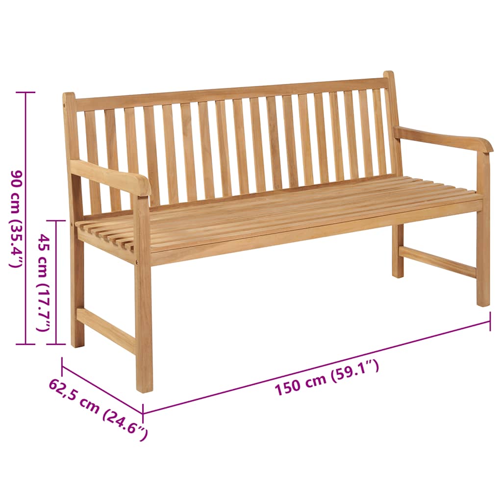 vidaXL Tuinbank met blauw kussen 175 cm massief teakhout