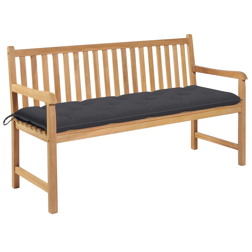 vidaXL Tuinbank met grijs kussen 175 cm massief teakhout