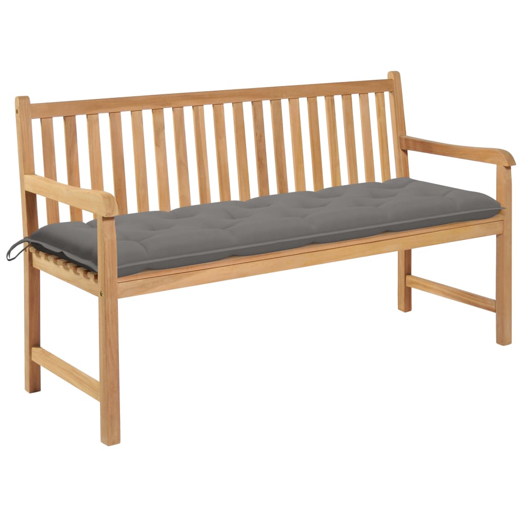 vidaXL Tuinbank met grijs kussen 175 cm massief teakhout