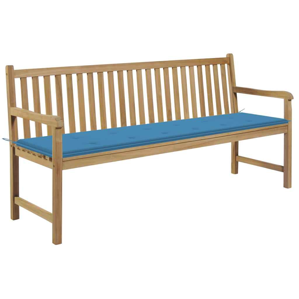 vidaXL Tuinbank met blauw kussen 175 cm massief teakhout