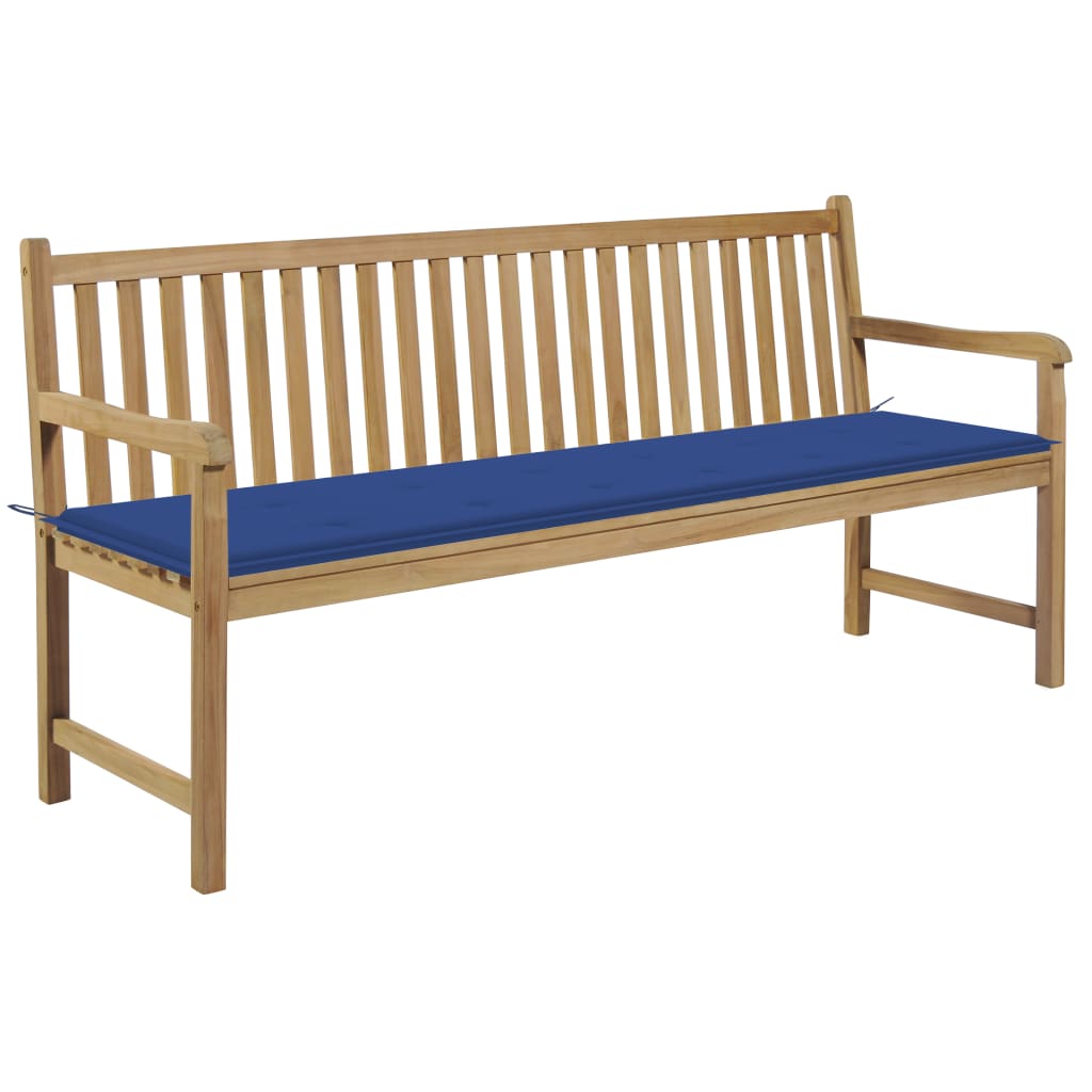 vidaXL Tuinbank met blauw kussen 175 cm massief teakhout