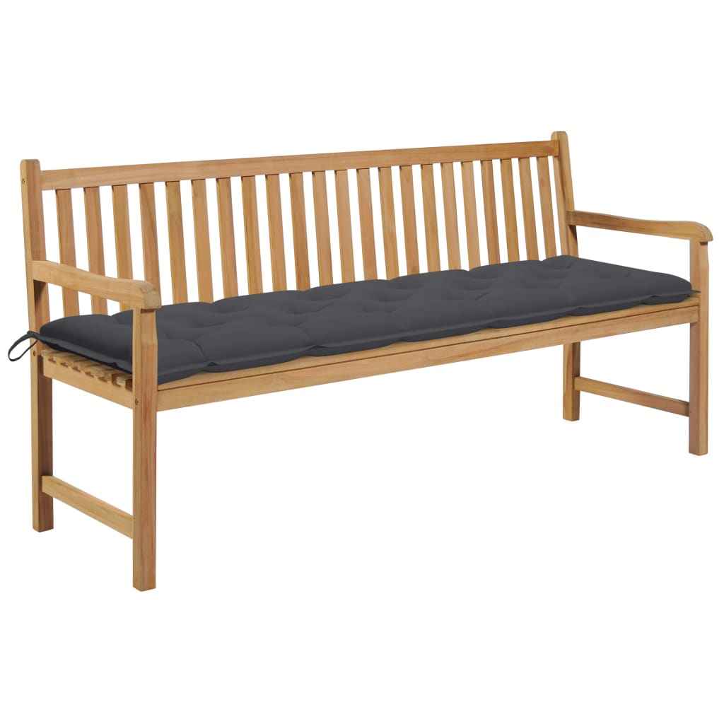vidaXL Tuinbank met grijs kussen 175 cm massief teakhout