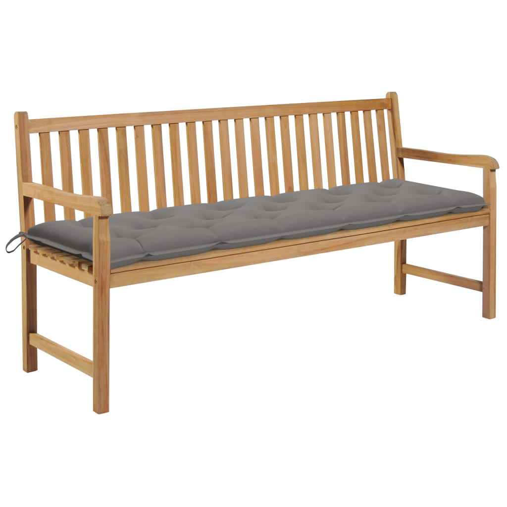 vidaXL Tuinbank met grijs kussen 175 cm massief teakhout