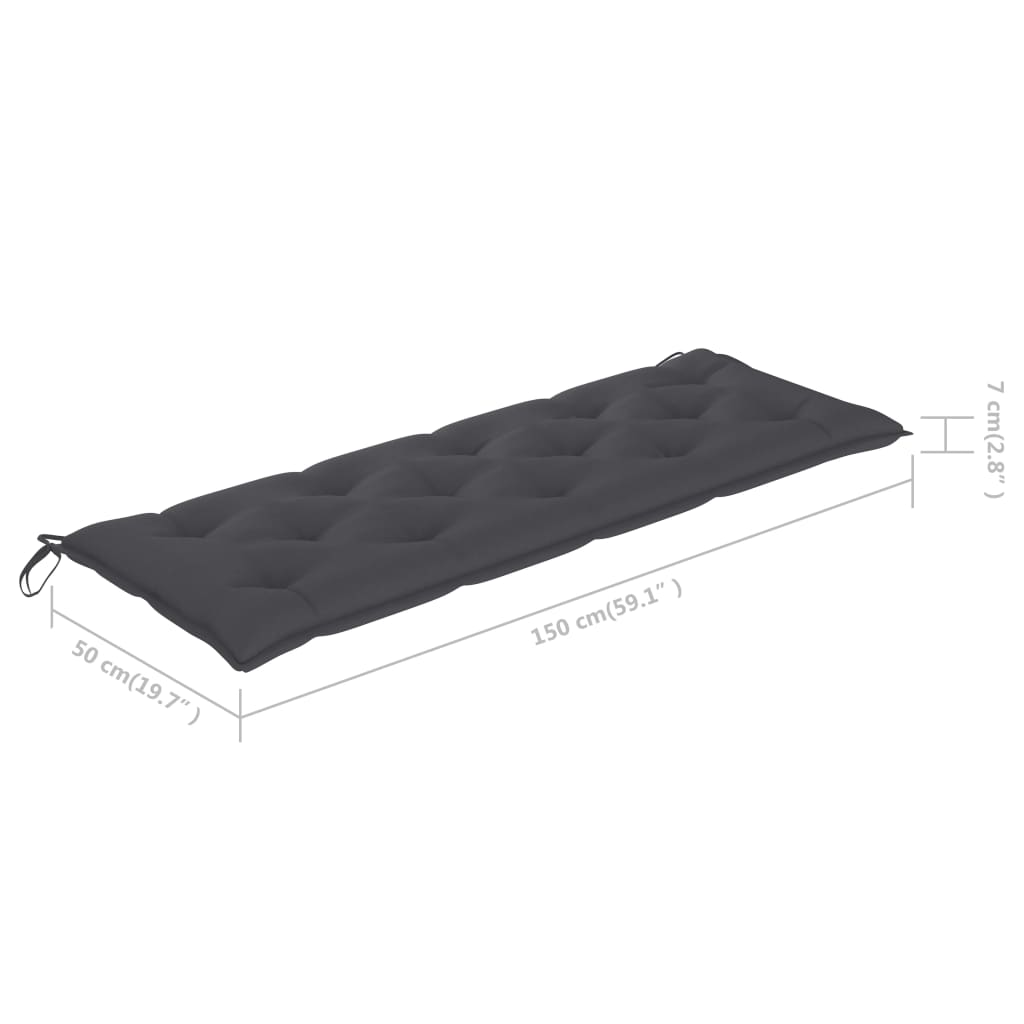vidaXL Tuinbank met antracietkleurig kussen 150 cm massief teakhout