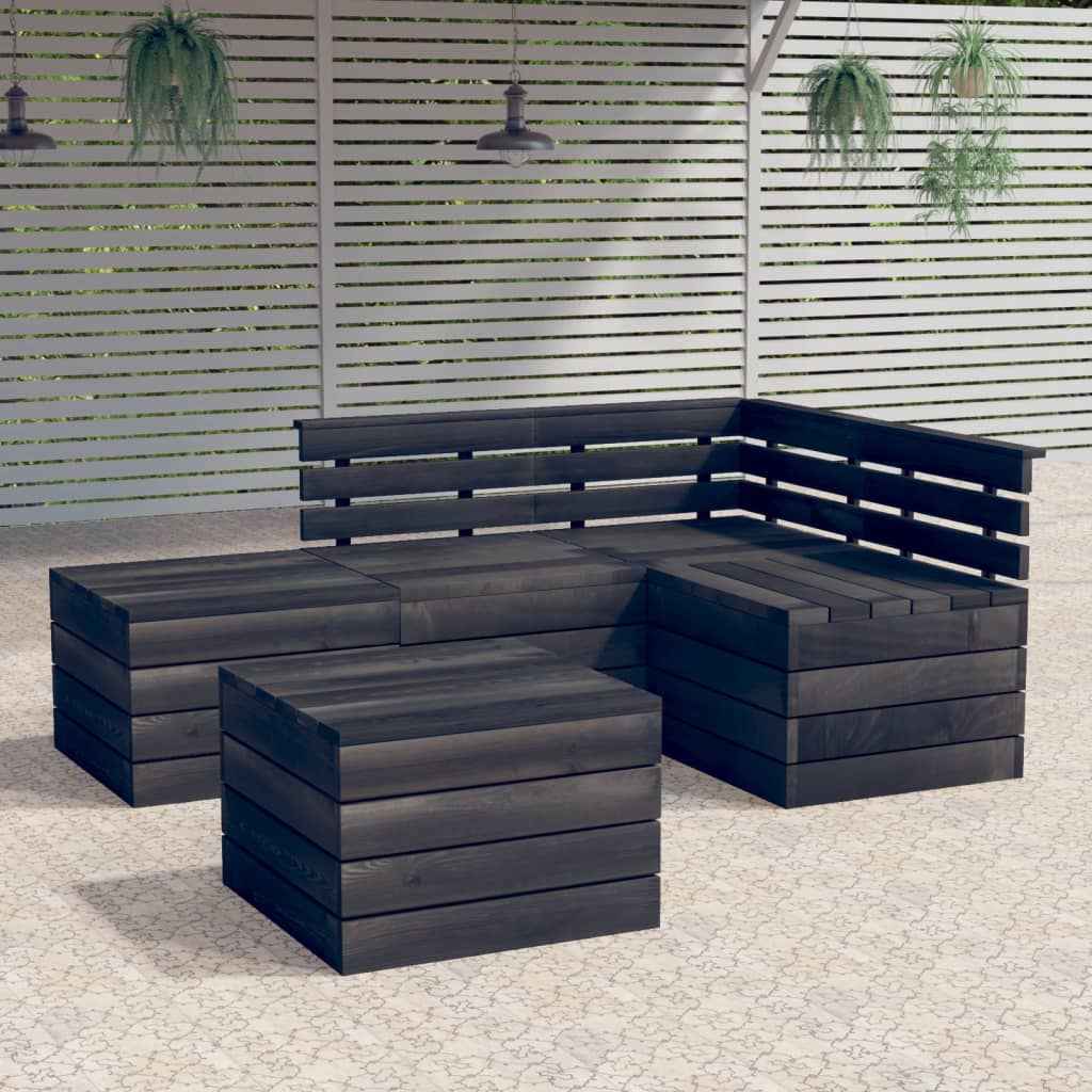 vidaXL 5-delige Loungeset met kussens pallet massief grenenhout