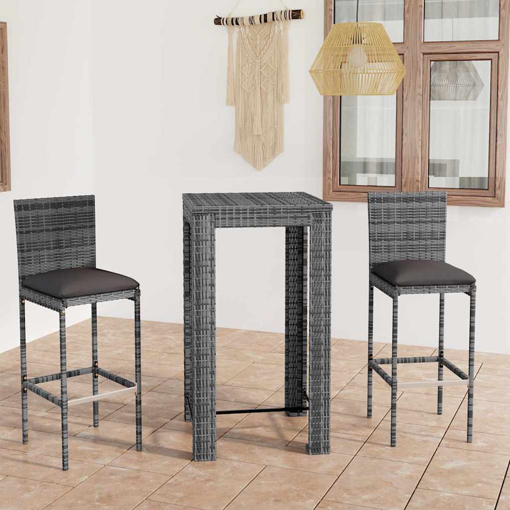 vidaXL 5-delige Tuinbarset met kussens poly rattan grijs