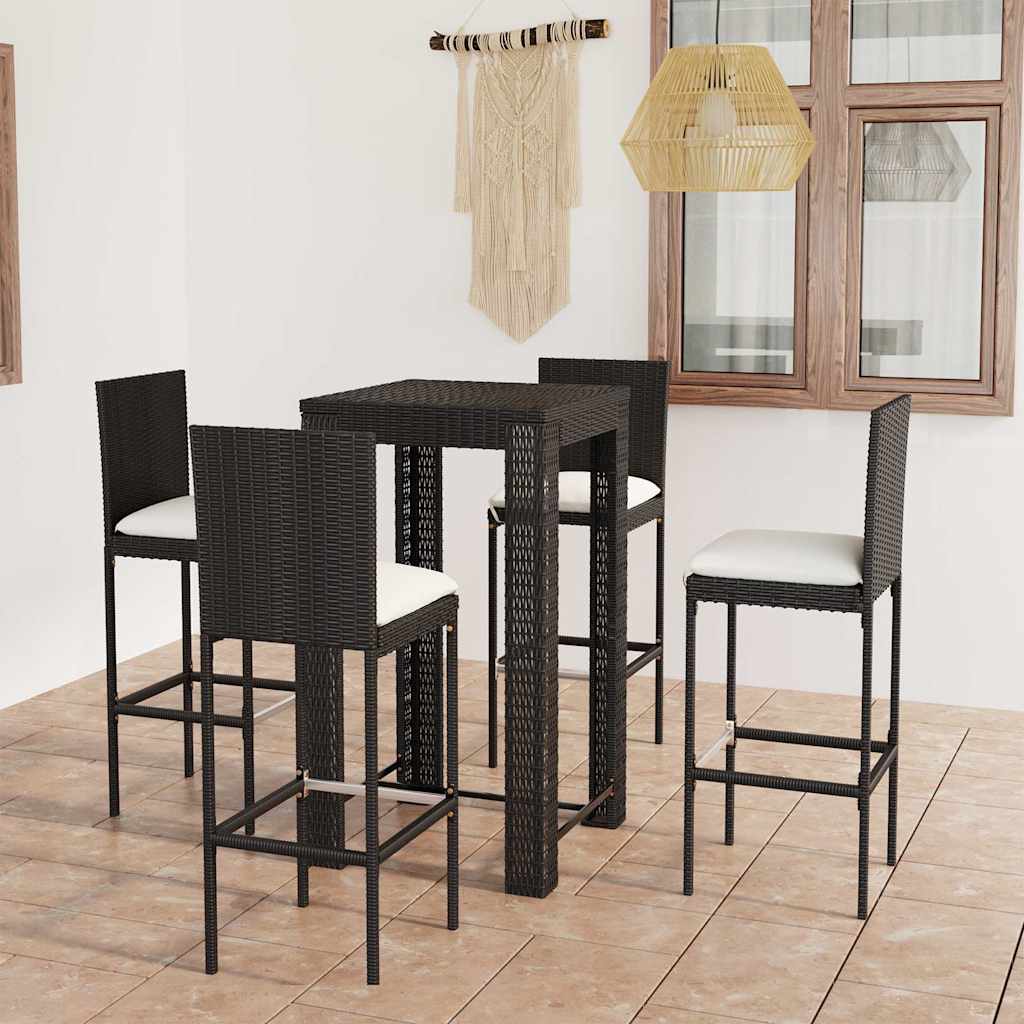 vidaXL 5-delige Tuinbarset met kussens poly rattan grijs