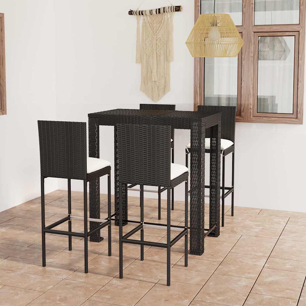 vidaXL 5-delige Tuinbarset met kussens poly rattan grijs