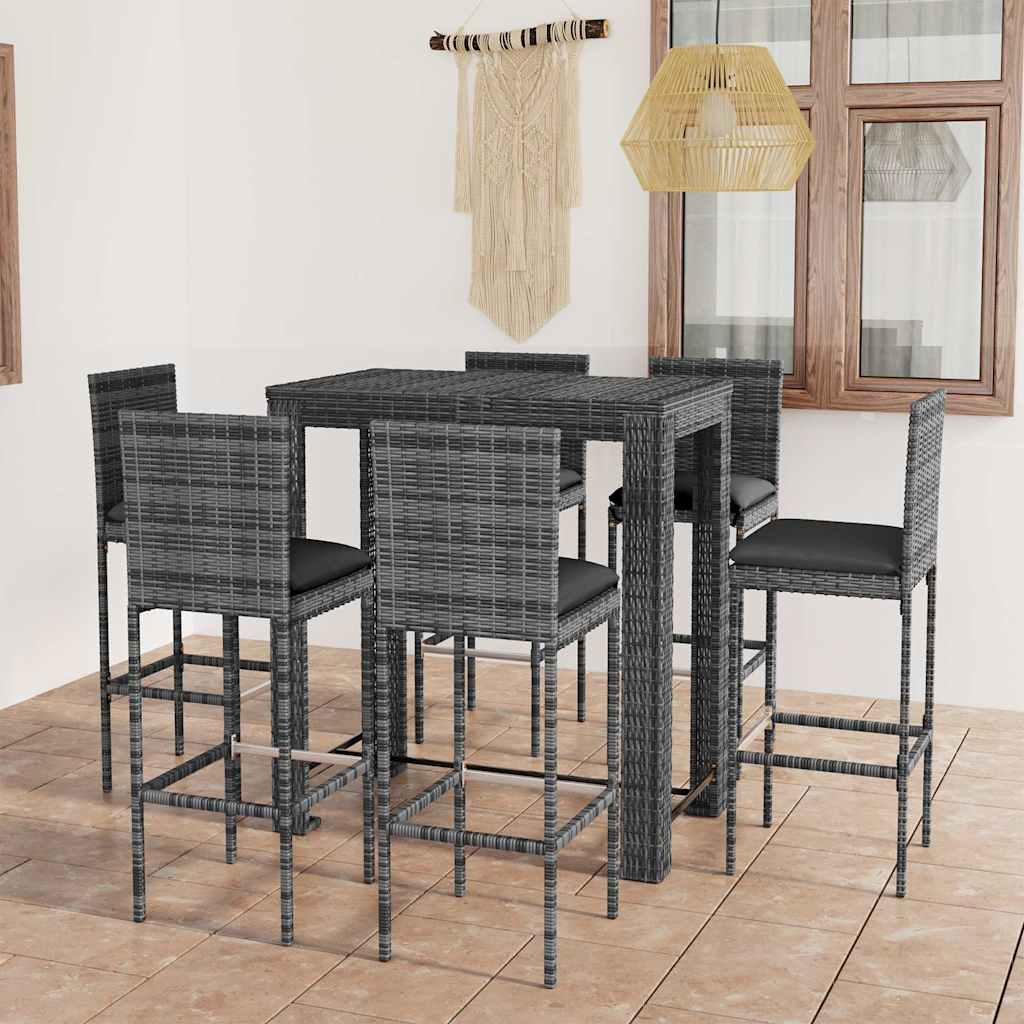 vidaXL 5-delige Tuinbarset met kussens poly rattan grijs