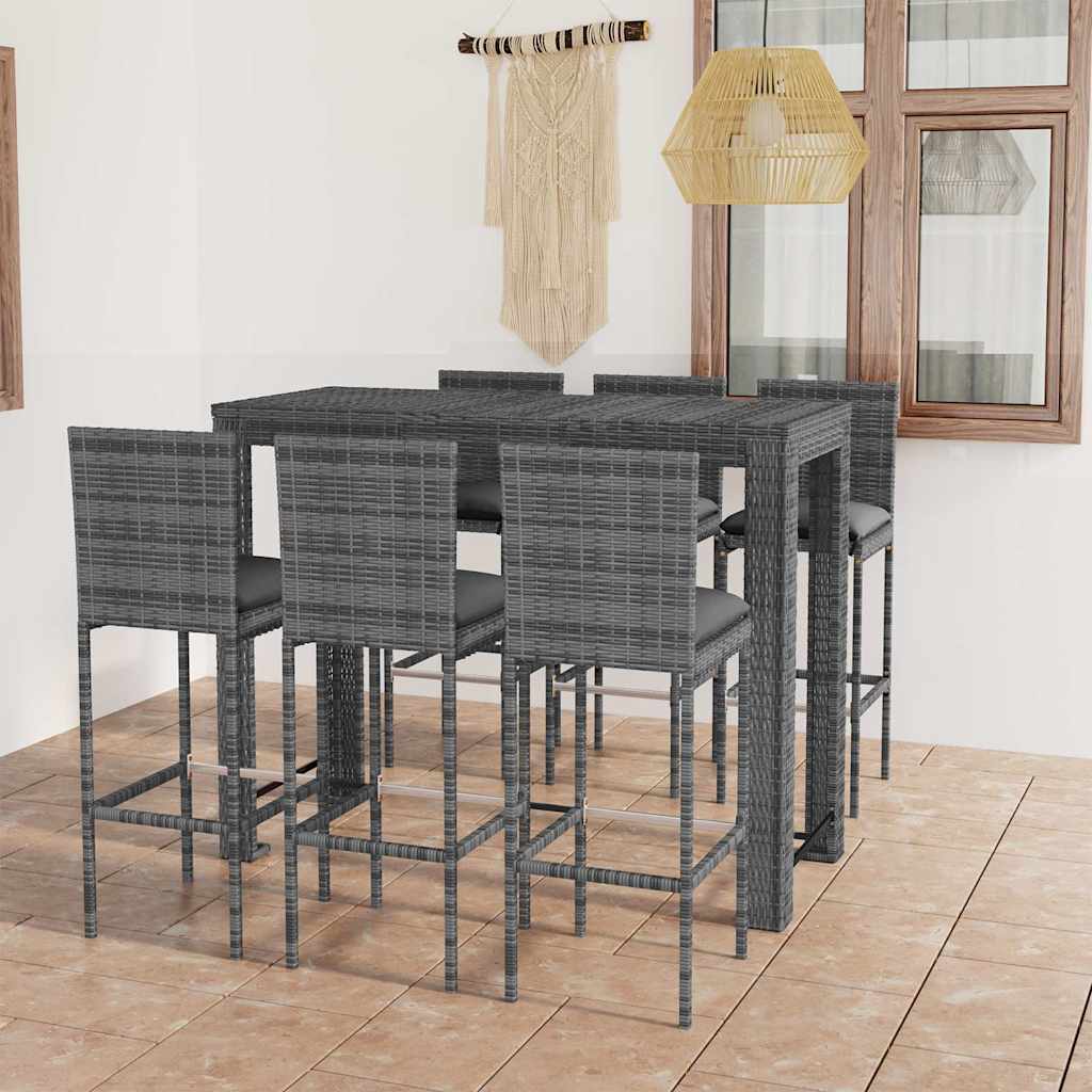 vidaXL 5-delige Tuinbarset met kussens poly rattan grijs