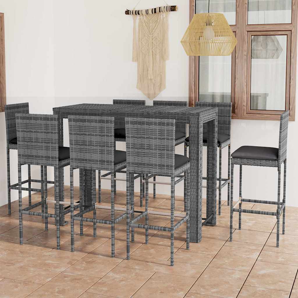 vidaXL 5-delige Tuinbarset met kussens poly rattan grijs